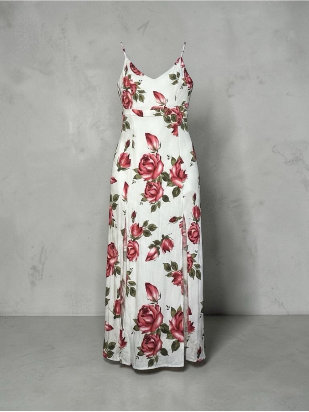 Guess by Marciano White Maxi Dress with Pink Rose Print